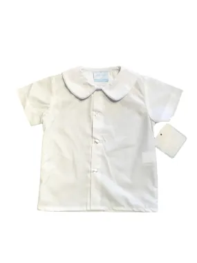 White Short Sleeve Shirt with White Piping Collar