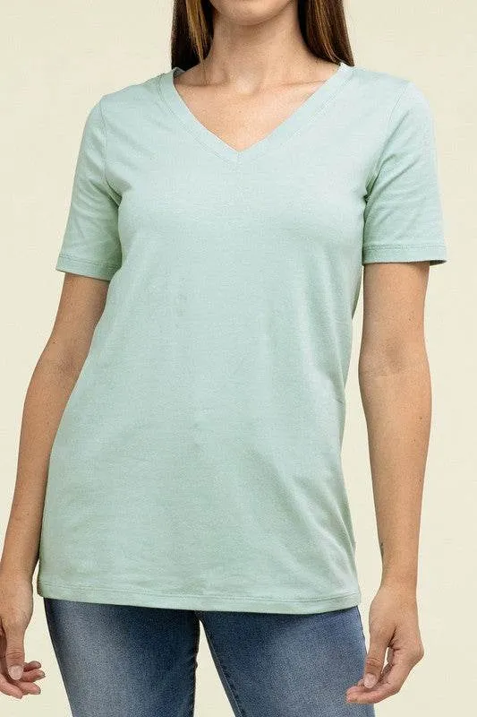 Zenana Casual Cotton V-Neck Short Sleeve T-Shirts