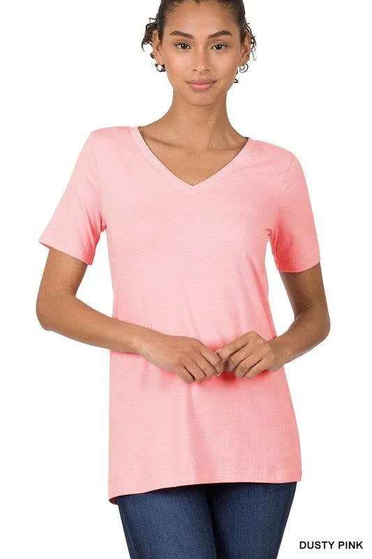Zenana Casual Cotton V-Neck Short Sleeve T-Shirts