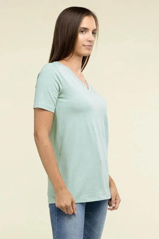 Zenana Casual Cotton V-Neck Short Sleeve T-Shirts