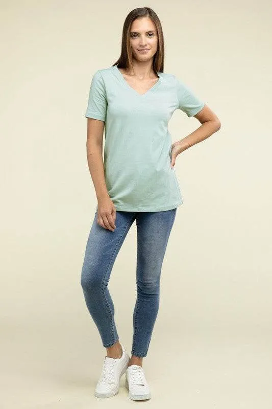 Zenana Casual Cotton V-Neck Short Sleeve T-Shirts